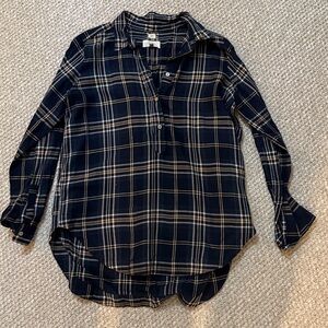 LOFT Softened Navy Plaid Shirt